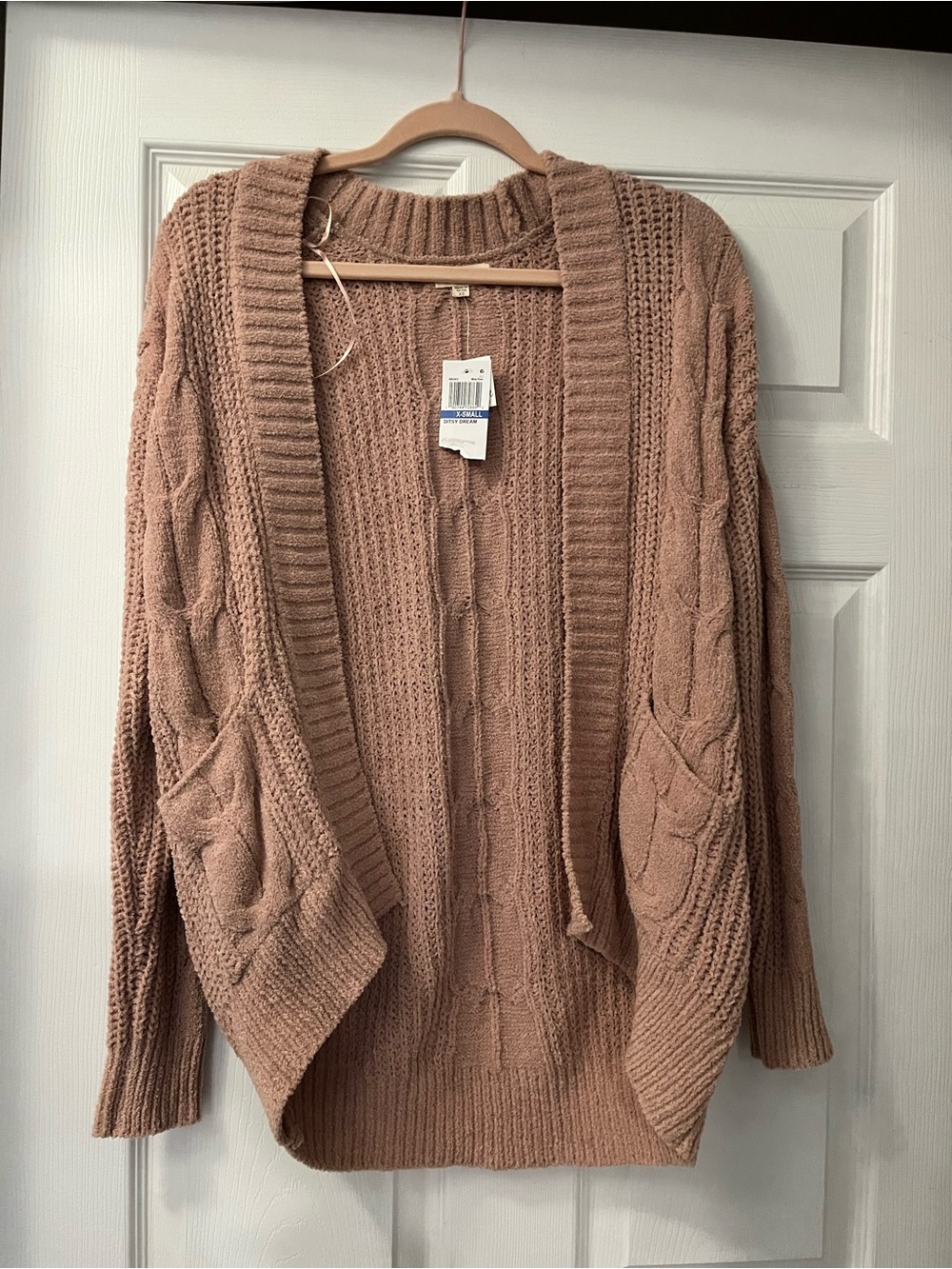 Ultra Flirt Blush Cable Knit Open-Front Cardigan